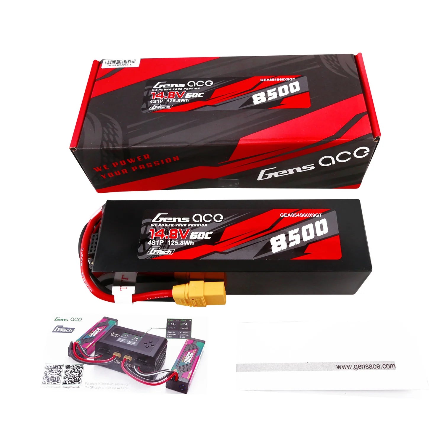 Gens Ace G-Tech 8500mAh 14.8V 60C 4S LiPo Battery XT90 Hard Case