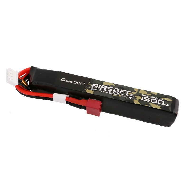 Gens ace 1500mAh 11.1V 3S LiPo – Airsoft Battery (T-Plug) 25C | Για AEG M4 • CM16 • SCAR • AR15 • LE Stock