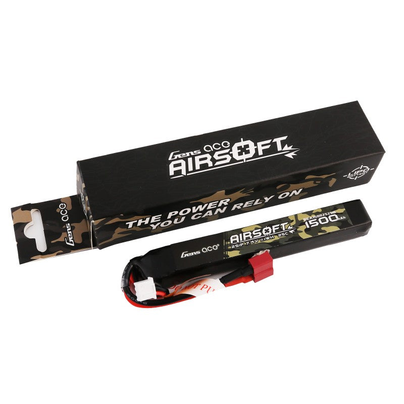 Gens ace LiPo 1500mAh 7.4V 2S 25C Airsoft Battery (T-Plug) | Racerc