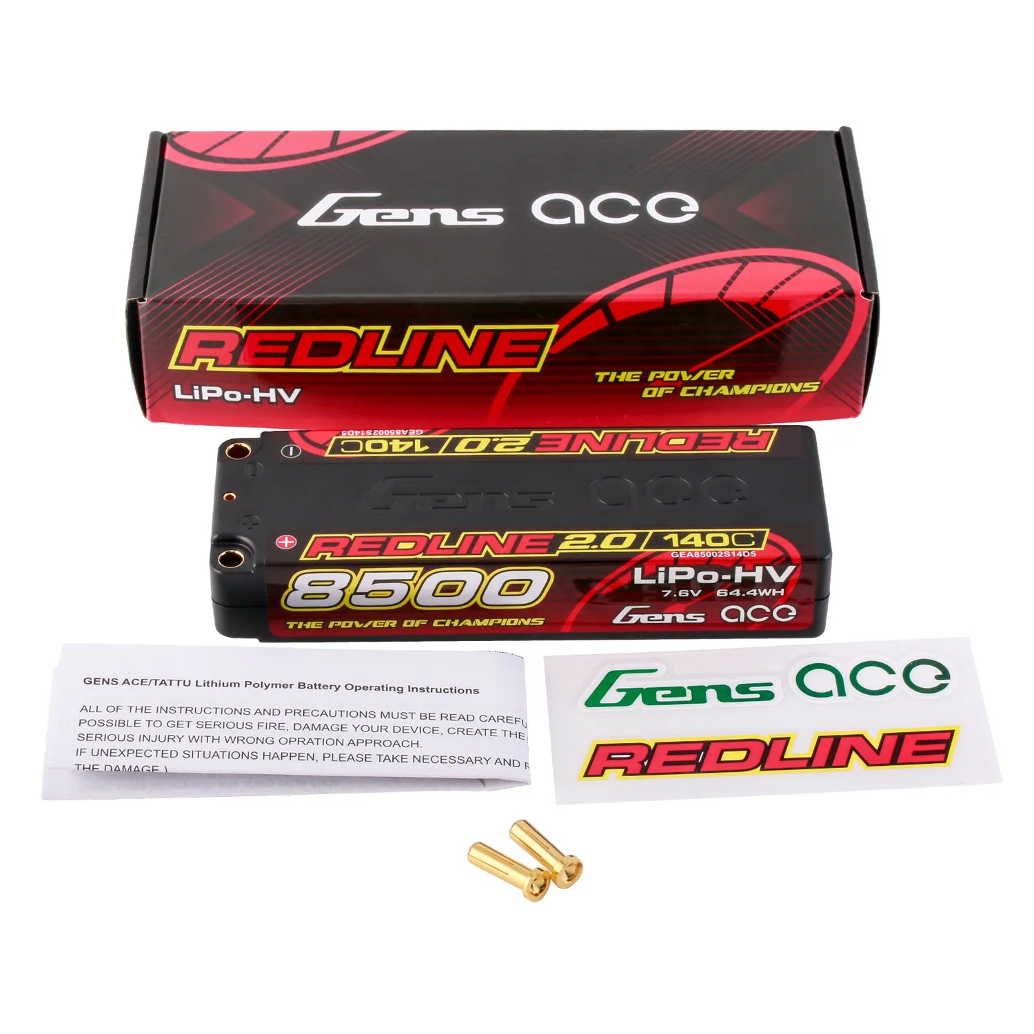 Gens Ace Redline 2.0 8500mAh 7.6V 140C 2S HV Hardcase LiPo Battery 5mm Bullet