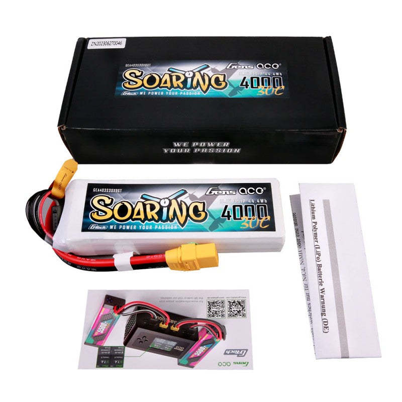 Gens ace G-Tech Soaring 4000mAh 11.1V 30C 3S LiPo Battery XT90 | Racerc