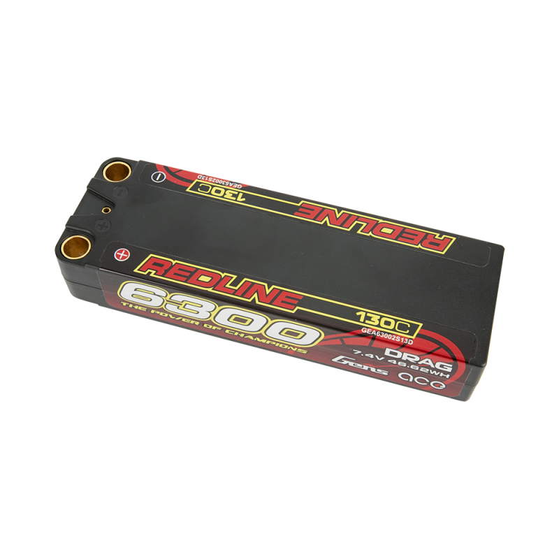 Gens Ace Redline Drag Racing 6300mAh 7.4V 130C 2S Hardcase LiPo Battery 8mm Bullet