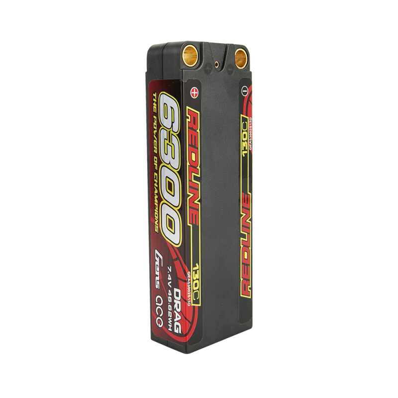 Gens Ace Redline Drag Racing 6300mAh 7.4V 130C 2S Hardcase LiPo Battery 8mm Bullet
