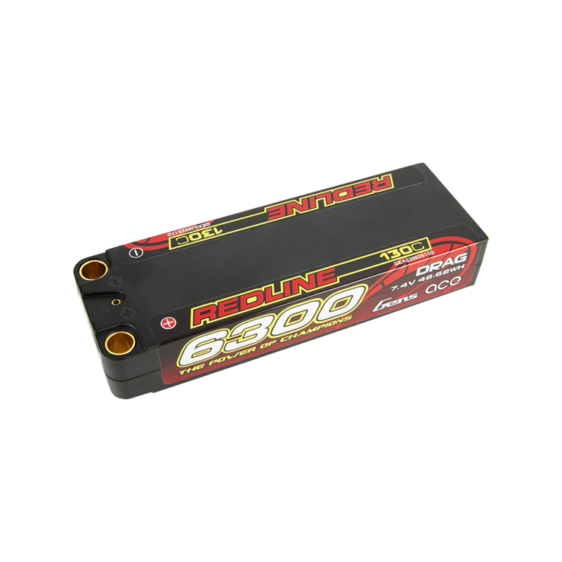 Gens Ace Redline Drag Racing 6300mAh 7.4V 130C 2S Hardcase LiPo Battery 8mm Bullet