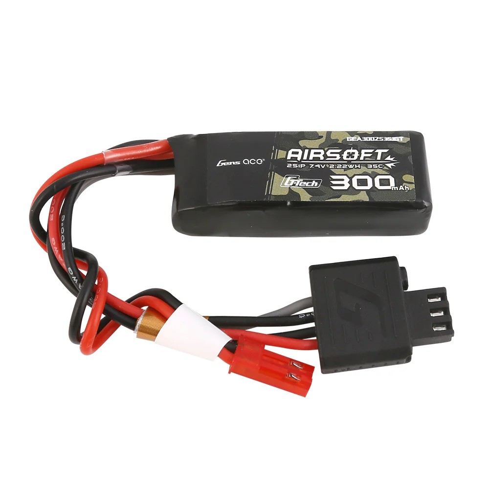 Gens Ace G-Tech 2S LiPo 300mAh 35C Airsoft Battery 7.4V w/JST-SYP Plug