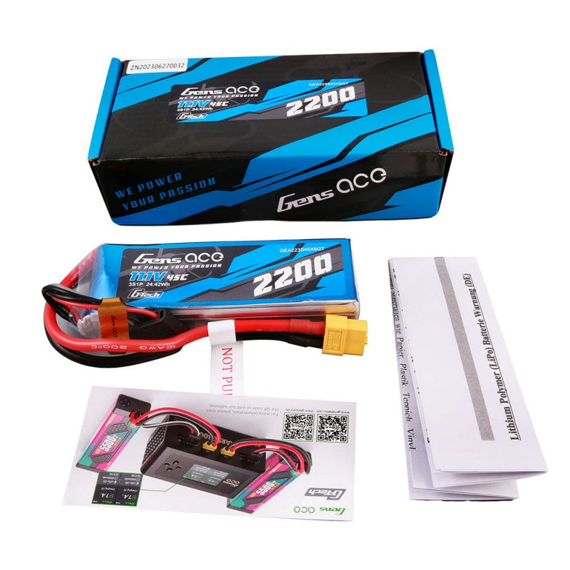 Gens ace G-Tech 2200mAh 11.1V 45C 3S LiPo Battery με XT60 Plug