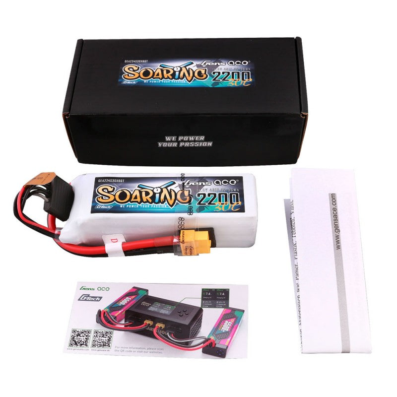 Gens ace G-Tech Soaring 2200mAh 14.8V 30C 4S LiPo Battery XT60 | Racerc
