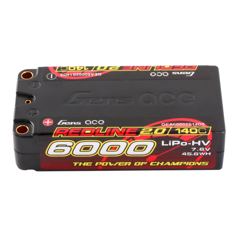 Gens ace Redline 2.0 6000mAh 7.6V 140C 2S HV HardCase LiPo Battery (63#) με 5.0mm Bullet