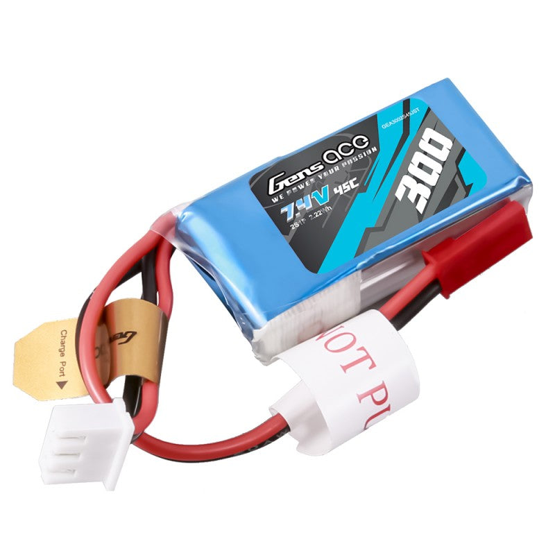 Gens Ace 300mAh 7.4V 45C 2S LiPo Battery JST-SYP Plug