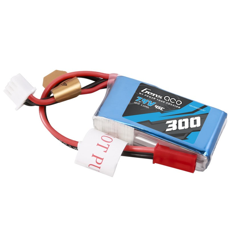Gens Ace 300mAh 7.4V 45C 2S LiPo Battery JST-SYP Plug