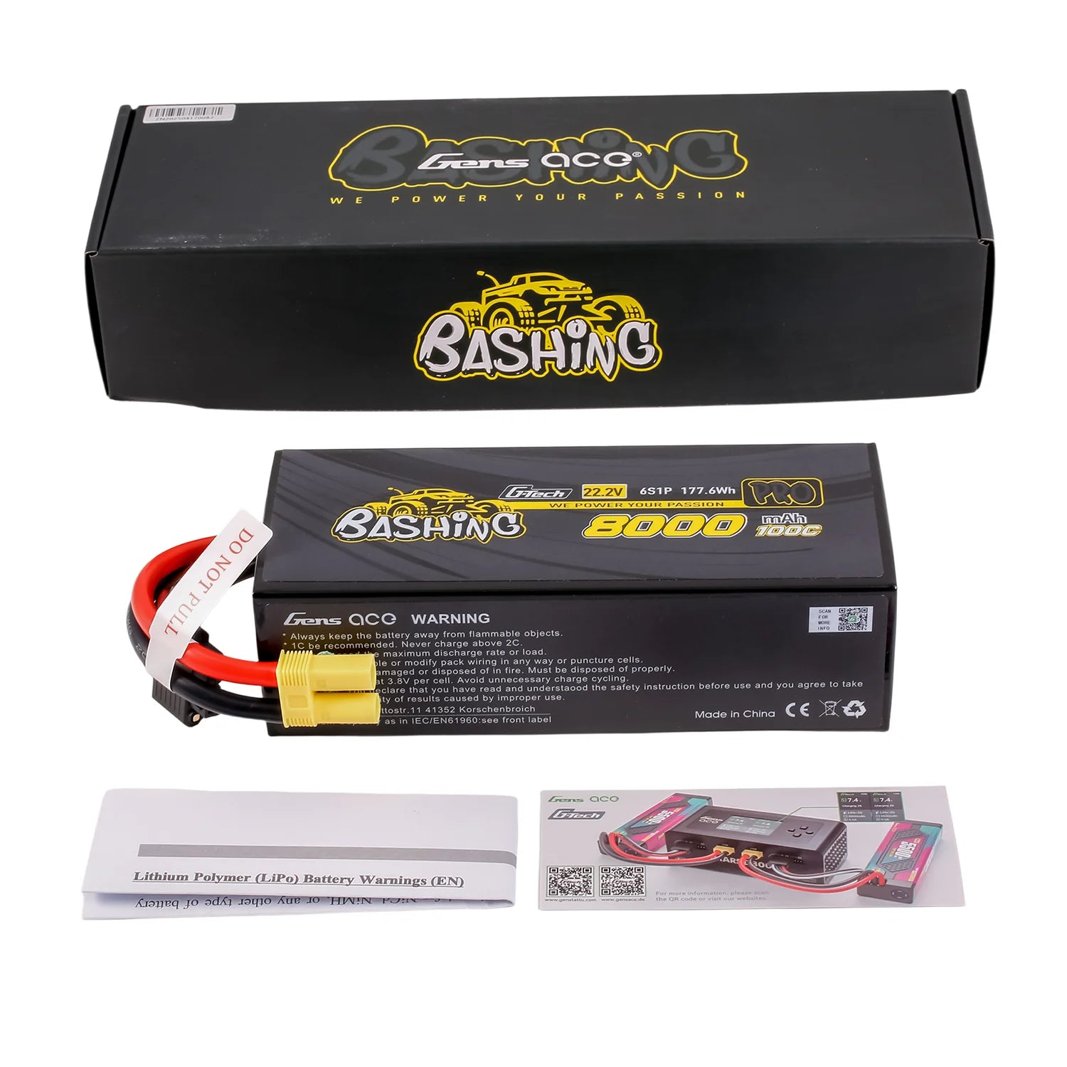 Gens Ace G-Tech 8000mAh 22.2V 100C 6S Hard Case LiPo Battery EC5 – Bashing Series