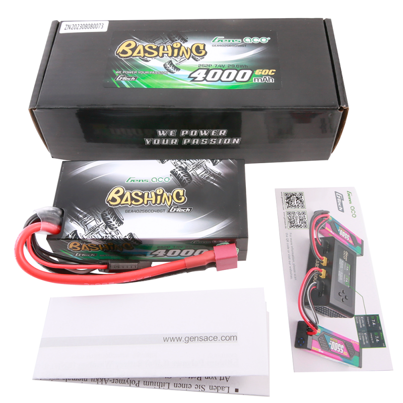 Gens ace G-Tech 4000mAh 7.4V 60C 2S HardCase LiPo Battery Pack με T-Plug (Deans)