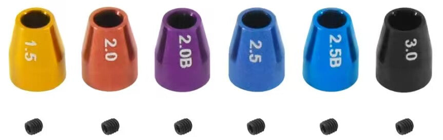 ProtonRC Aluminum Tool Tip Set, Hex Ball Clamp - 1.5, 2.0, 2.0B, 2.5, 2.5B, 3.0 - 6 Pieces Per Set