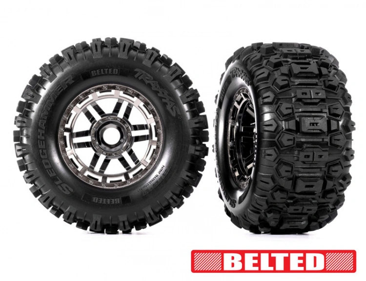 Traxxas Sledgehammer Belted Tires 17mm Black Chrome Wheels MAXX Sledge