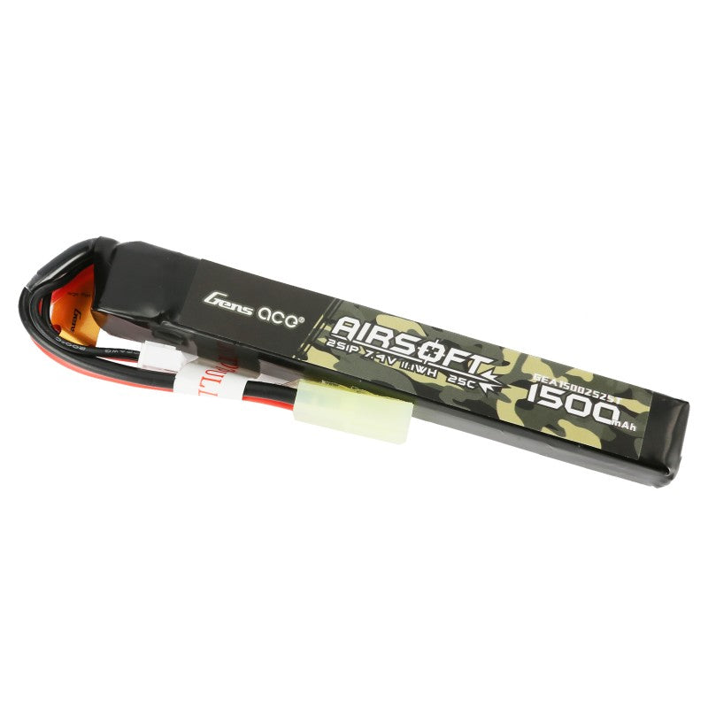 Gens Ace 2S LiPo 1500mAh 25C Airsoft Battery 7.4V w/Mini Tamiya Plug