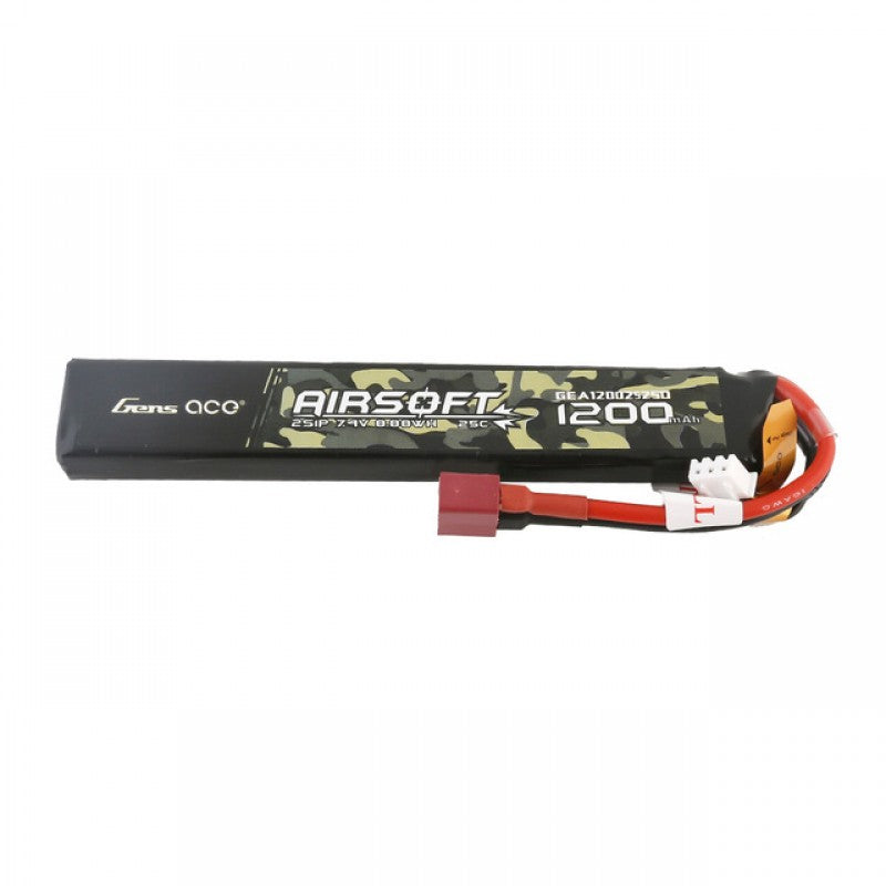 Gens Ace 2S LiPo 1200mAh 25C Airsoft Battery 7.4V w/T-Plug (Deans)