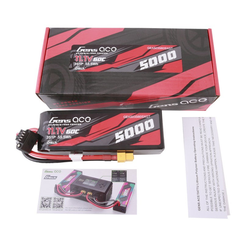 Gens ace G-Tech 5000mAh 11.1V 60C 3S Short-Size LiPo Battery με XT60 Plug