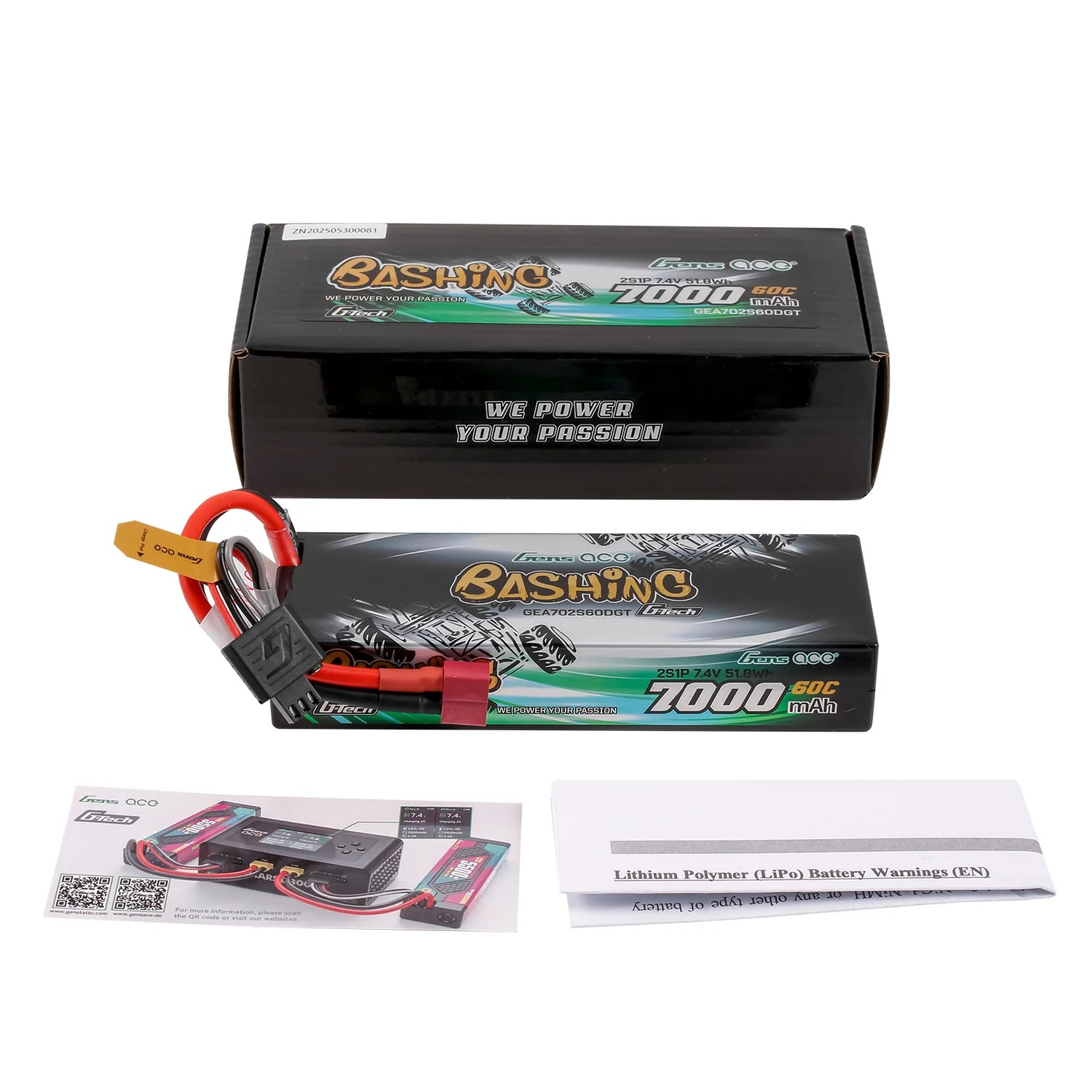 Gens Ace G-Tech 7000mAh 7.4V 60C 2S HardCase LiPo Battery με T-Plug (Bashing Series)