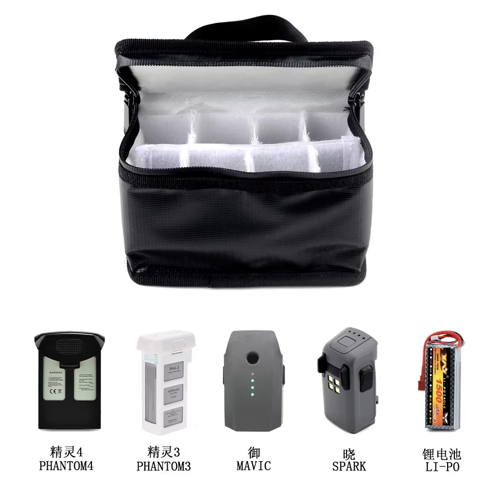 ProtonRC 155x90x120mm Fireproof Explosion-Proof Safety Bag Built-in 8 Compartments for RC Model Airplane Helicopter FPV Drone Batteries