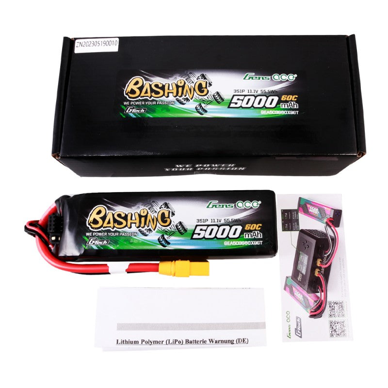 Gens ace G-Tech 5000mAh 11.1V 3S1P 60C Lipo Battery Pack with XT90 Plug Bashing Series