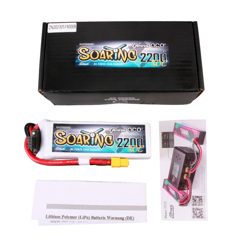 Gens ace G-Tech Soaring 2200mAh 11.1V 30C 3S LiPo Battery με XT60 Plug