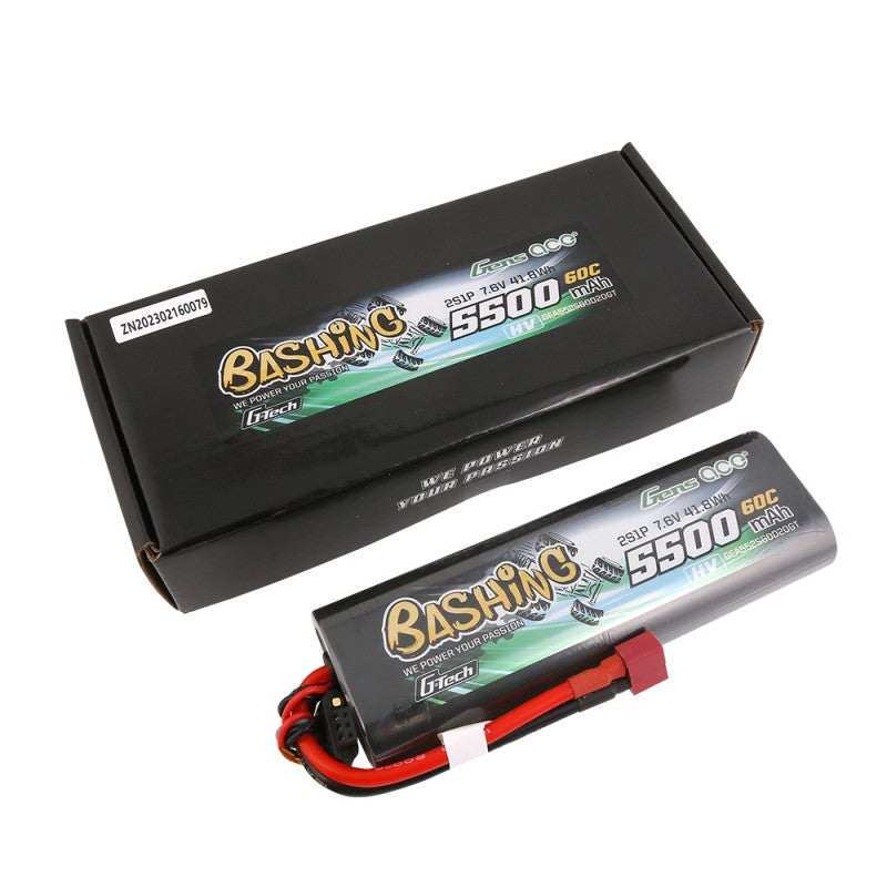 Gens ace G-Tech 5500mAh 7.6V 60C 2S HV HardCase LiPo Battery με T-Plug (Bashing Series 20#)