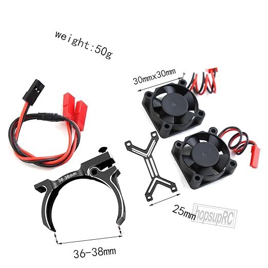 ProtonRC 3660 540 550 Motor Cooling Fan with 36-38mm Adjustable Mount Aluminum High Speed Cooling Dual Fans 20000 RPM Heatsink ,Black