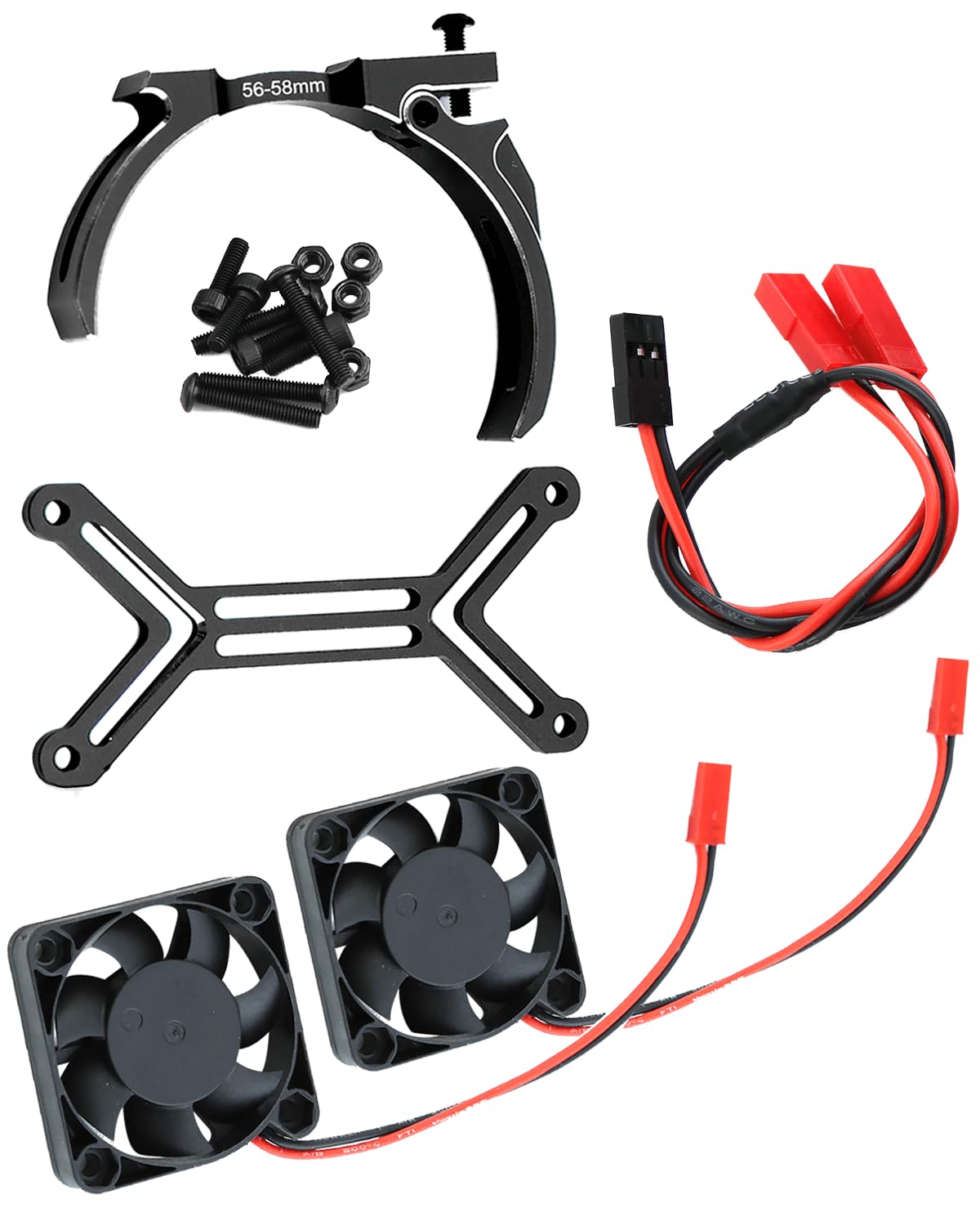 ProtonRC Double Cooling Fan 40mm 1/5 ARRMA TRAXXAS RC Scale Car, 15000 RPM High Speed Cooling Fan with 56-58mm Adjustable Mount for 1717 5687 56113 2028 Motor,Black