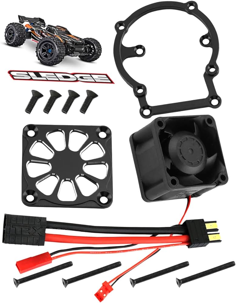 PROTONRC Motor Heatsink with High Speed Cooling Fan Compatible with Traxxas 1/8 4WD Sledge 95076-4 (Black)