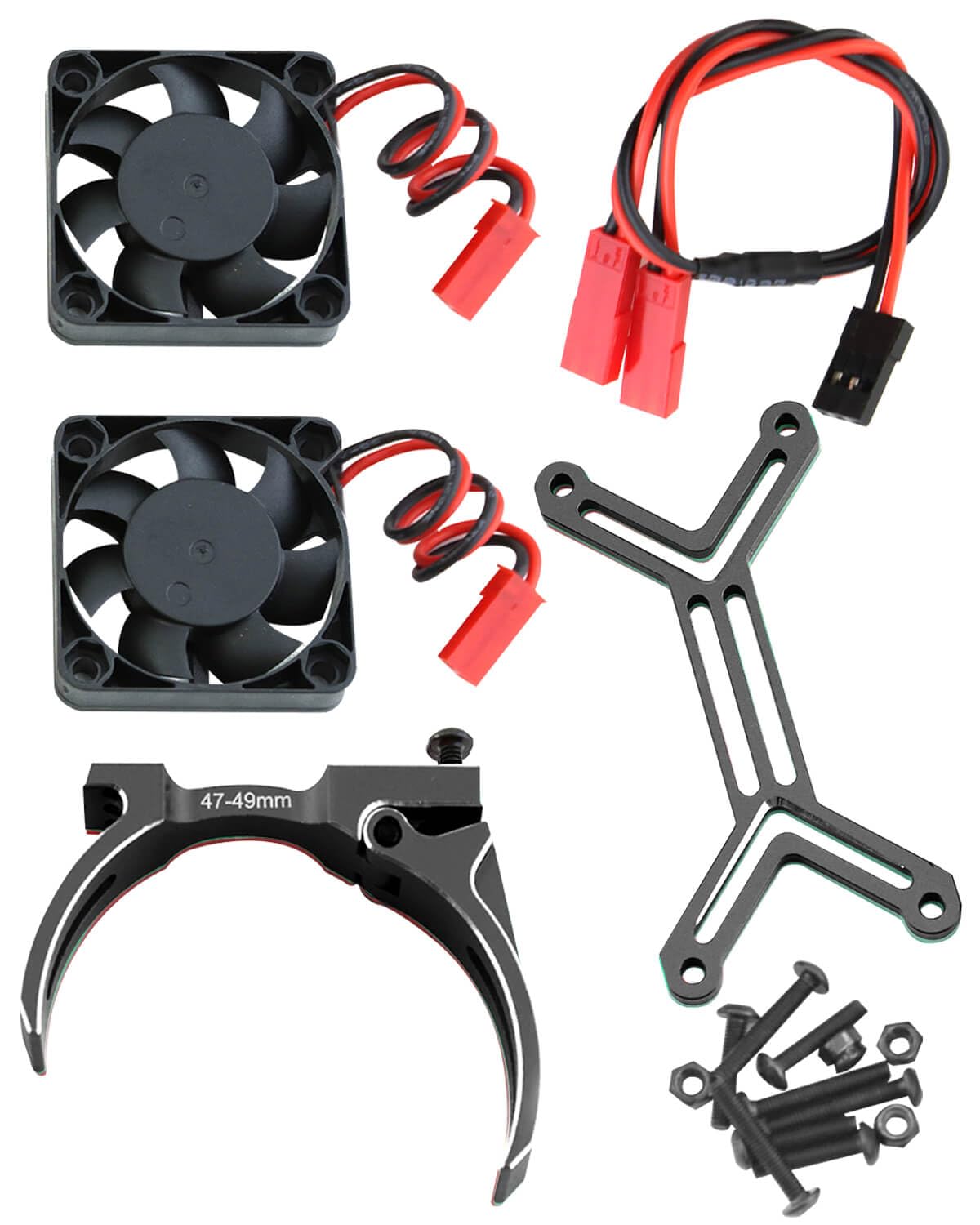 ProtonRC Motor Cooling Fan with 47-49mm Adjustable Mount for 1/8 1/5 4985 1717 Motor,Aluminum 4010 High Speed Cooling Dual Fans 15000 RPM ,Black