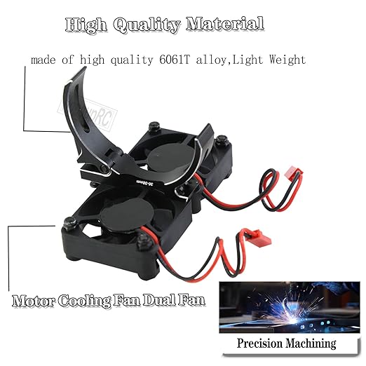ProtonRC 3660 540 550 Motor Cooling Fan with 36-38mm Adjustable Mount Aluminum High Speed Cooling Dual Fans 20000 RPM Heatsink ,Black