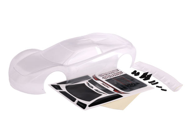 Traxxas Body, XO-1® (clear, requires painting) / wing/ wing washers (left & right)/ wing mounts (2)/ washers (2)/ 4x10mm BCS (4)/ 4x12mm BCS (4)/ decals