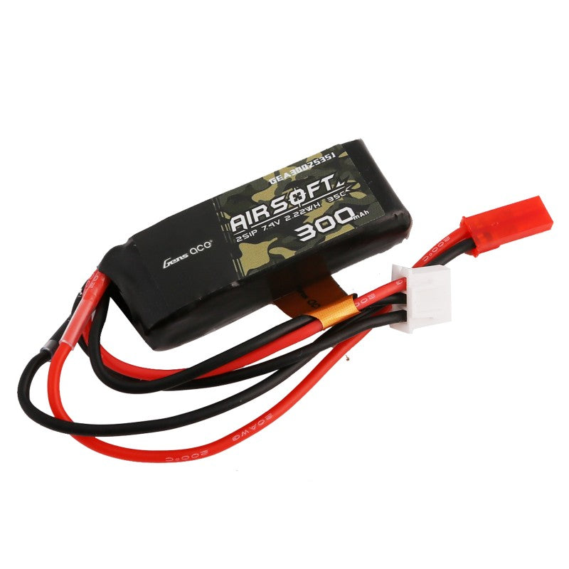 Gens Ace 300mAh 7.4V 35C 2S LiPo Airsoft Battery JST-SYP Plug