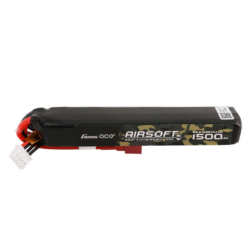 Gens ace 1500mAh 11.1V 3S LiPo – Airsoft Battery (T-Plug) 25C | Για AEG M4 • CM16 • SCAR • AR15 • LE Stock