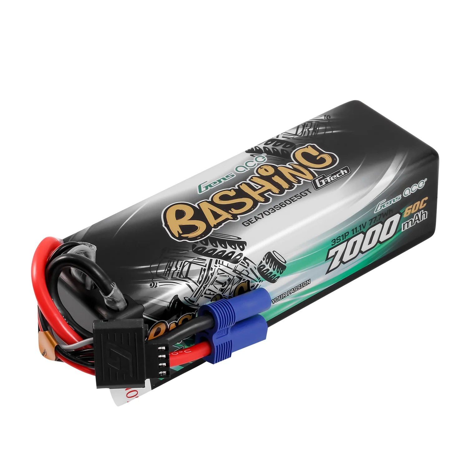 Gens Ace Bashing Series 7000mAh 11.1V 60C 3S Hard Case LiPo Battery EC5 G-Tech