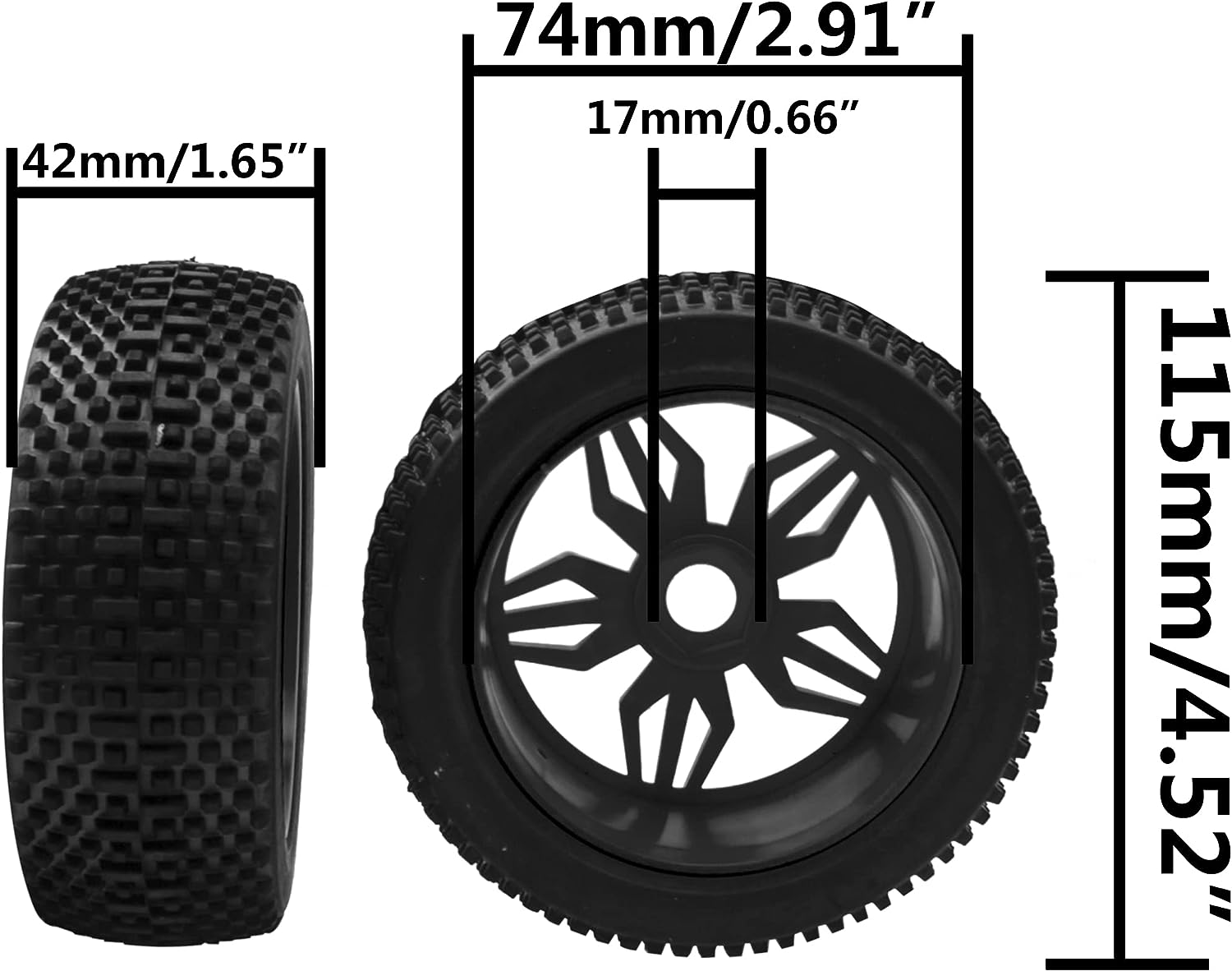 ProtonRC 1/8 RC Buggy Rubber Tires Tyre w/ 5 Spoke Plastic Rim 17mm Hex