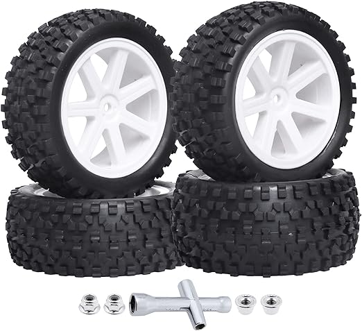 ProtonRC Pre-Glued 12mm Hex Wheel Rims Rubber Tires with Foam Inserts, Height 88mm, for 1/10 Buggy, Set of 4