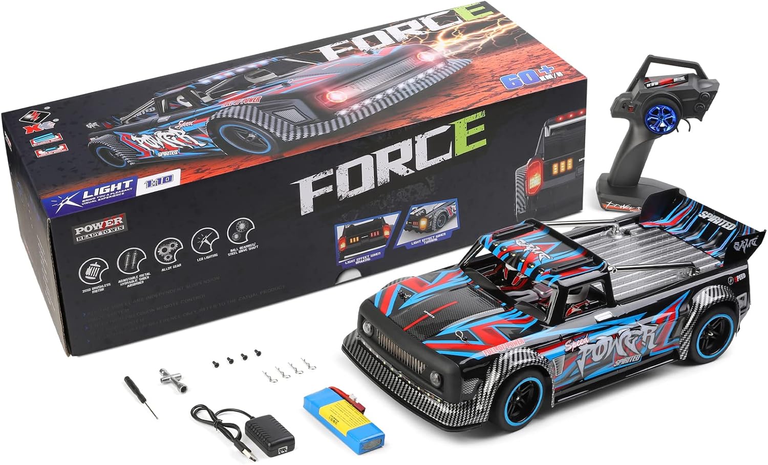 WLtoys 104072 RTR 1/10 2.4G 4WD 60km/h Flat Sport Car Racing Car with 3650 Brushless Motor