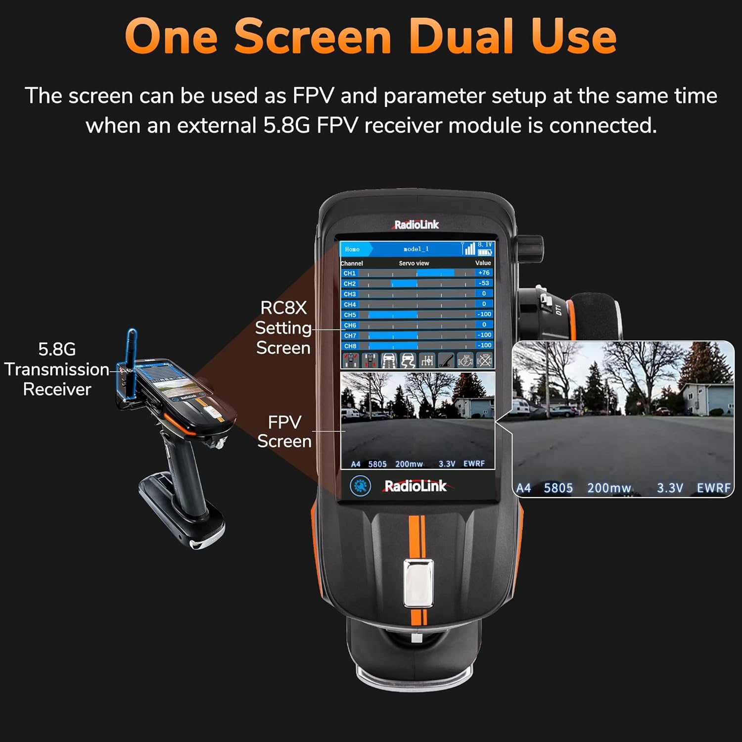 Radiolink RC8X 2.4GHz 8-Channel Touchscreen Radio με 2x R8FG + 2x R4FGM Receivers