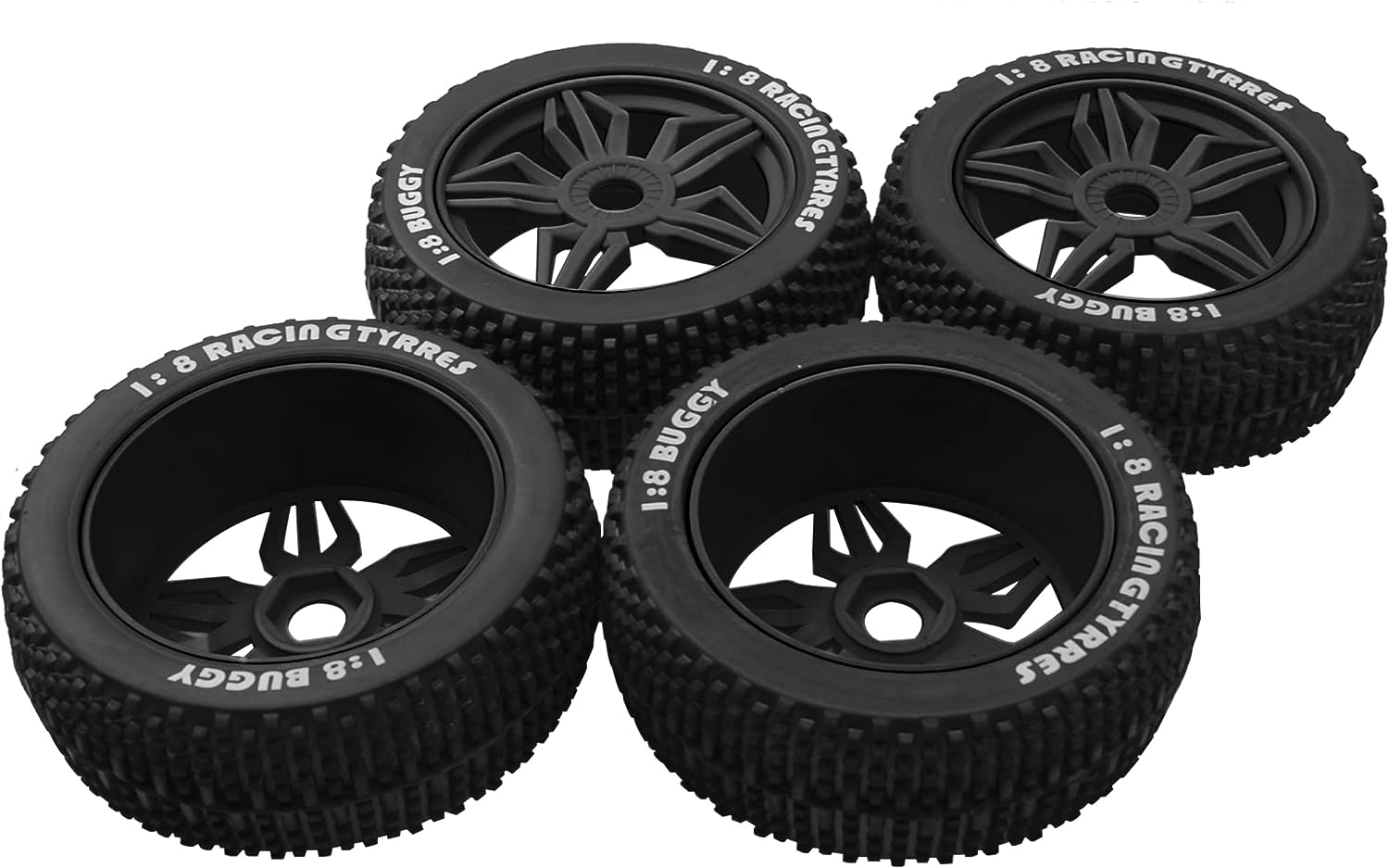 ProtonRC 1/8 RC Buggy Rubber Tires Tyre w/ 5 Spoke Plastic Rim 17mm Hex