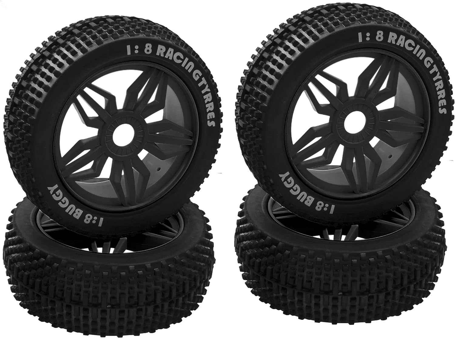 ProtonRC 1/8 RC Buggy Rubber Tires Tyre w/ 5 Spoke Plastic Rim 17mm Hex