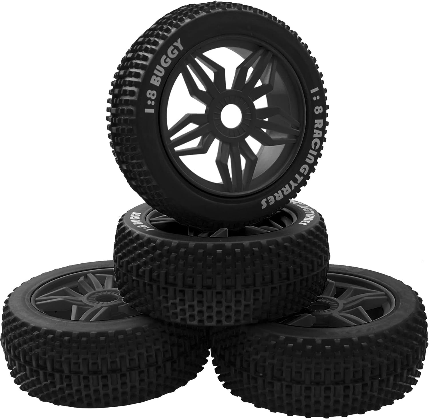 ProtonRC 1/8 RC Buggy Rubber Tires Tyre w/ 5 Spoke Plastic Rim 17mm Hex