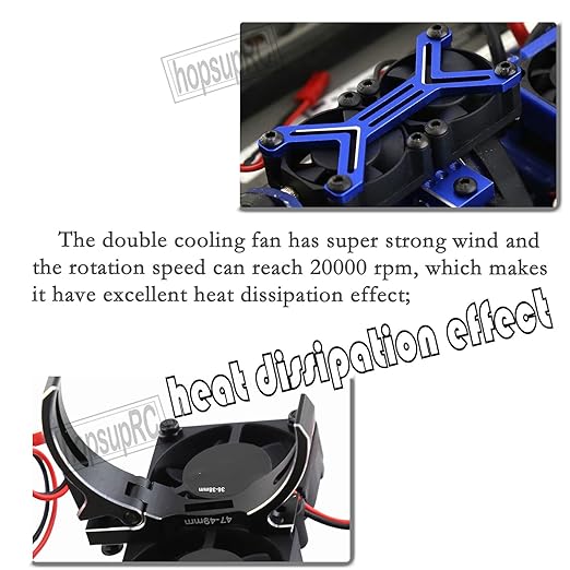 ProtonRC 3660 540 550 Motor Cooling Fan with 36-38mm Adjustable Mount Aluminum High Speed Cooling Dual Fans 20000 RPM Heatsink ,Black