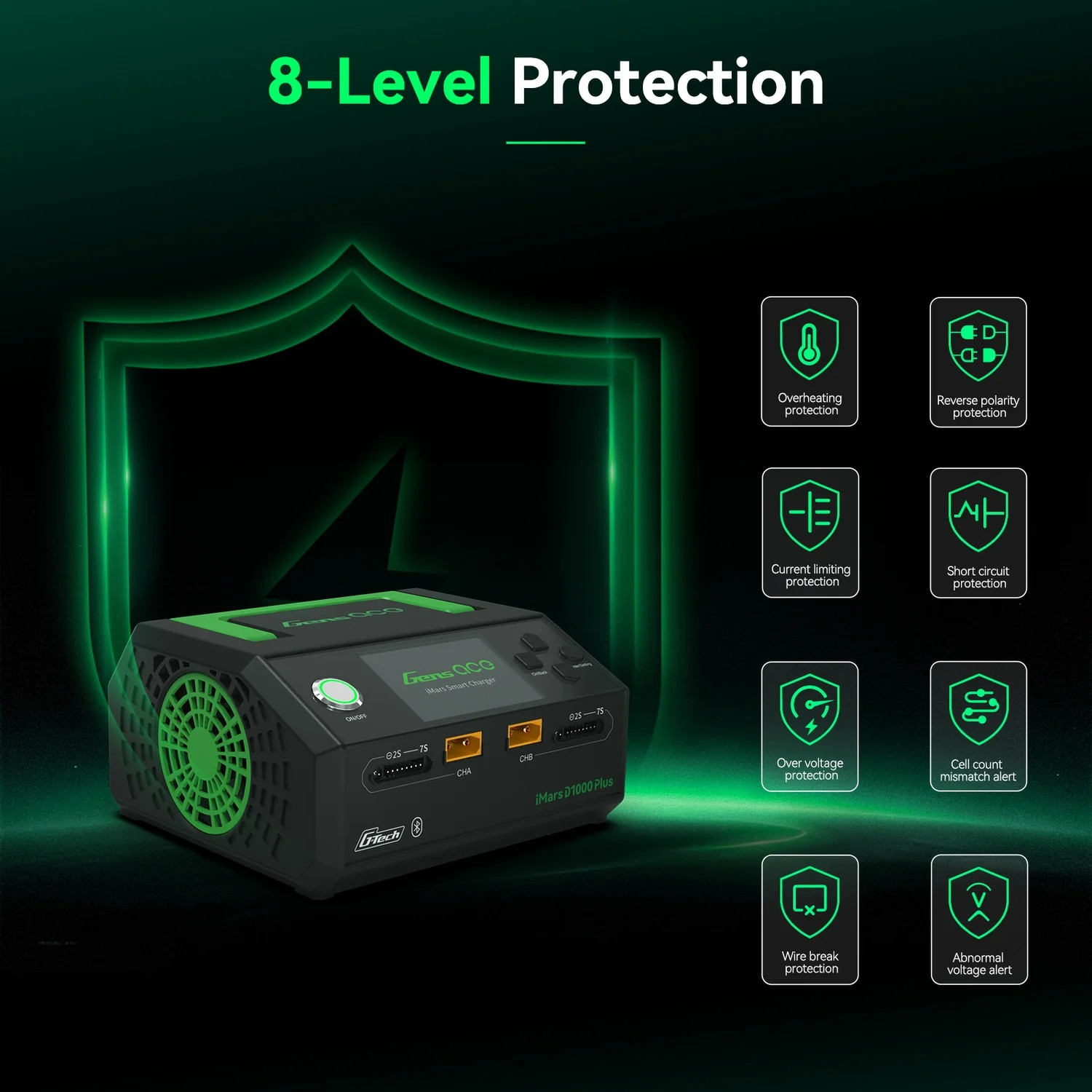 Gens ace iMars D1000 Plus Smart Charger Dual Channel 1000W | G-Tech | Bluetooth App Control