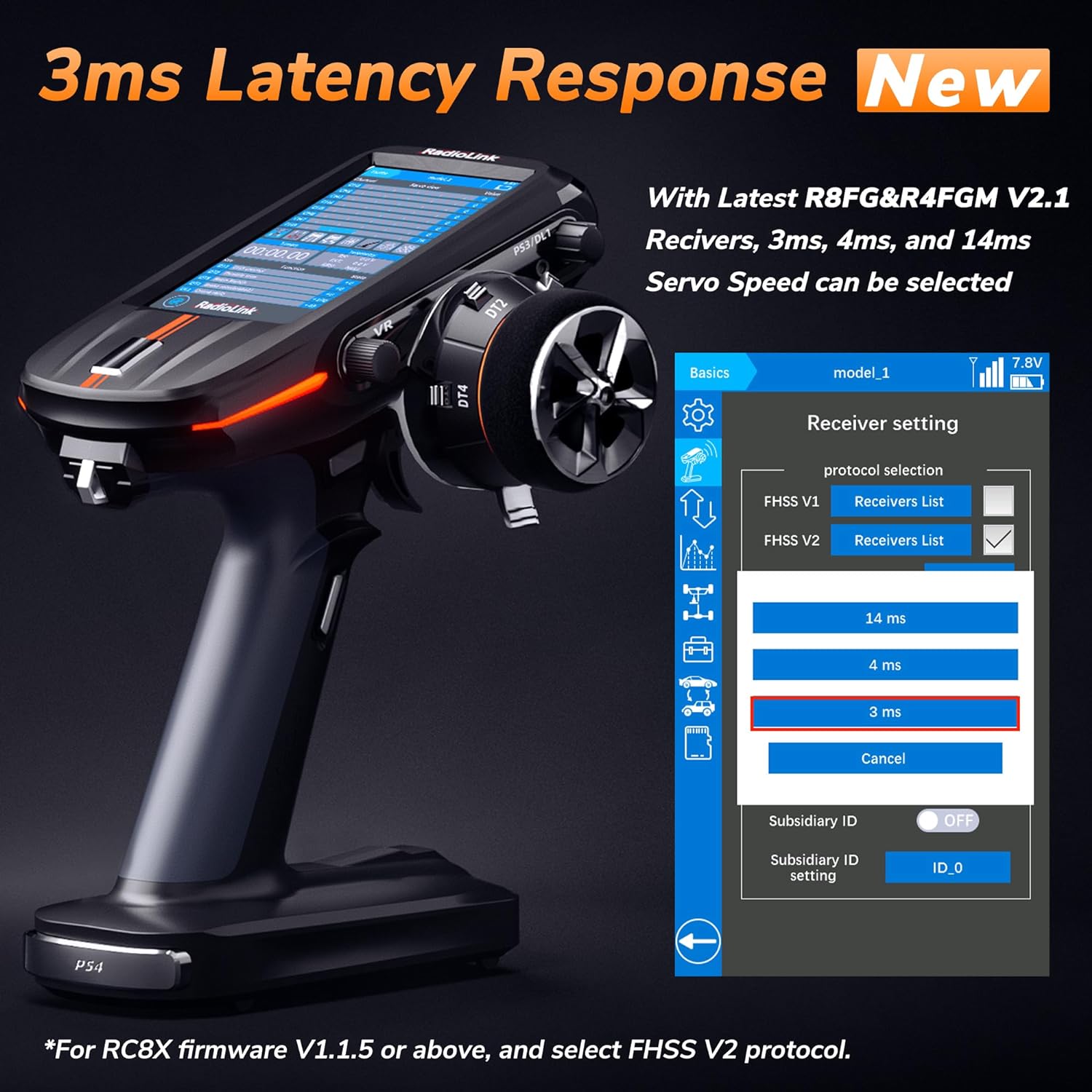 Radiolink RC8X 2.4GHz 8-Channel Touchscreen Radio με 2x R8FG + 2x R4FGM Receivers