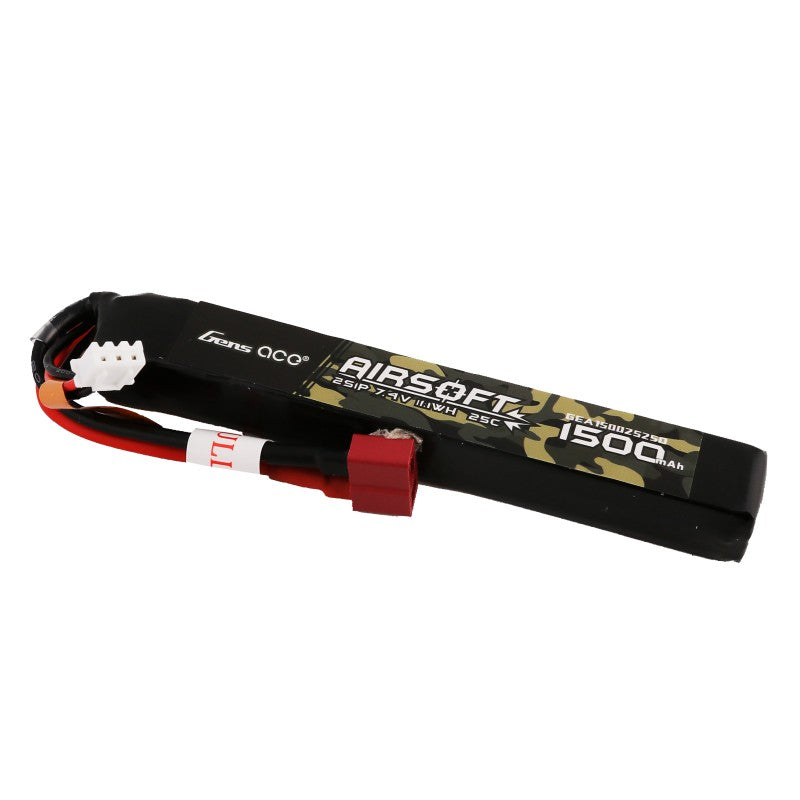 Gens ace LiPo 1500mAh 7.4V 2S 25C Airsoft Battery (T-Plug) | Racerc