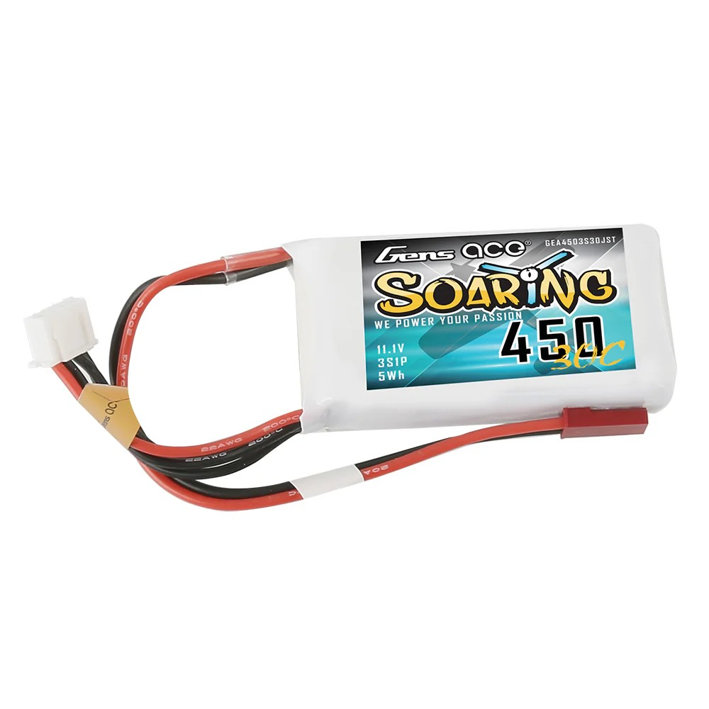 Gens Ace Soaring 450mAh 11.1V 30C 3S LiPo Battery JST-SYP