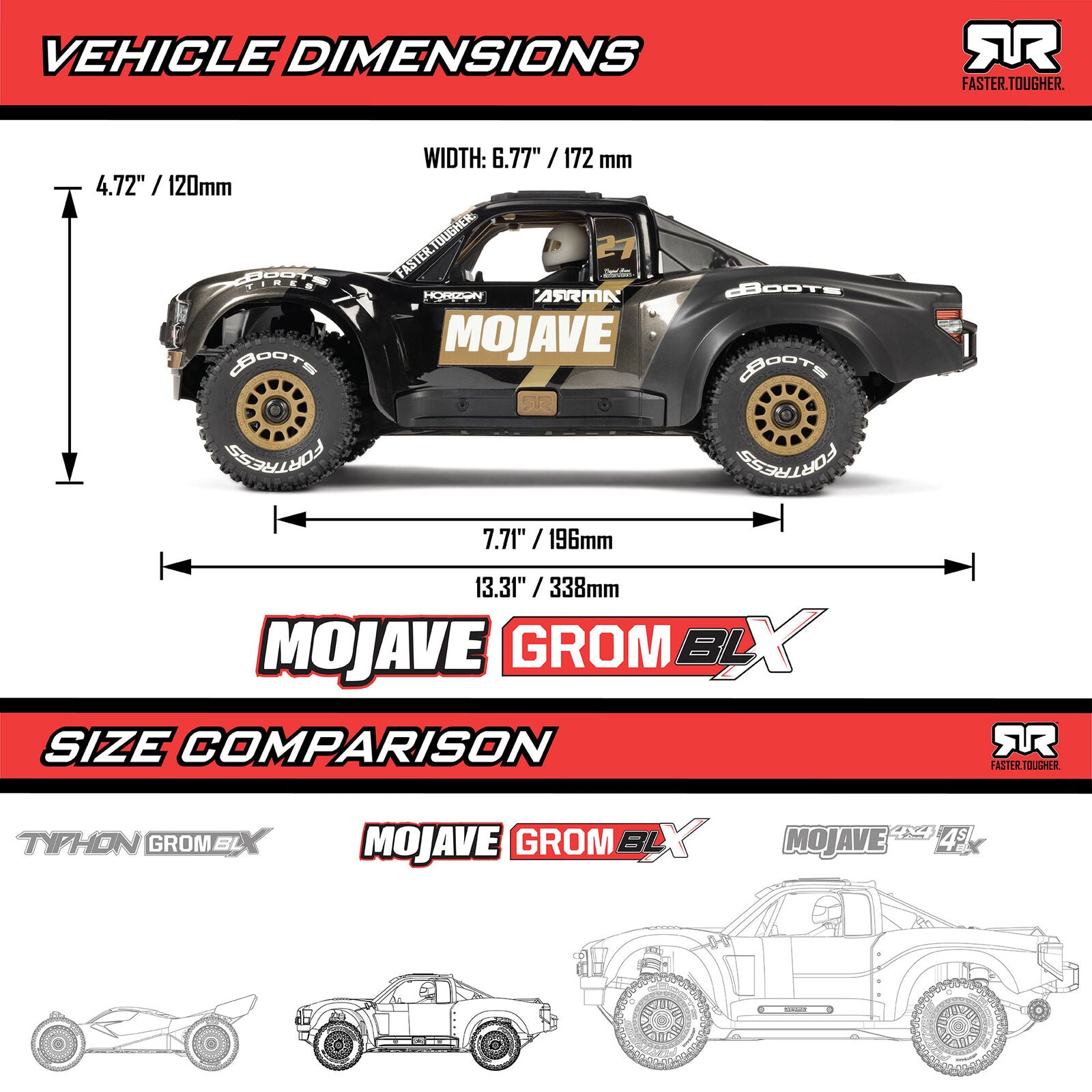 ARRMA Mojave Grom 223S BLX 1/18 Brushless 4WD Desert Truck RTR (Black) με SLT2 2.4GHz & DSC