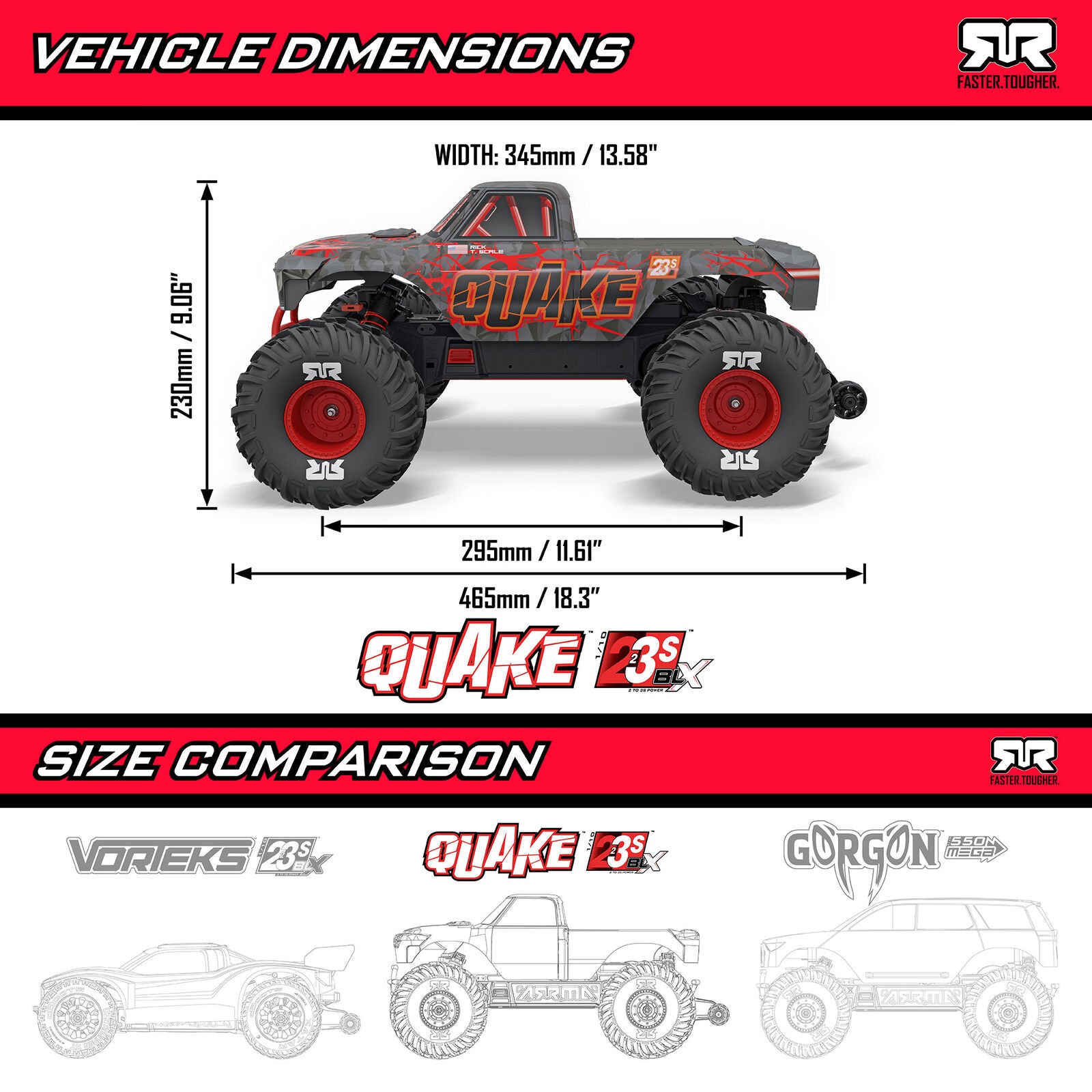 ARRMA QUAKE 223S BLX 2WD Brushless Monster Truck RTR 1/10 | Racerc