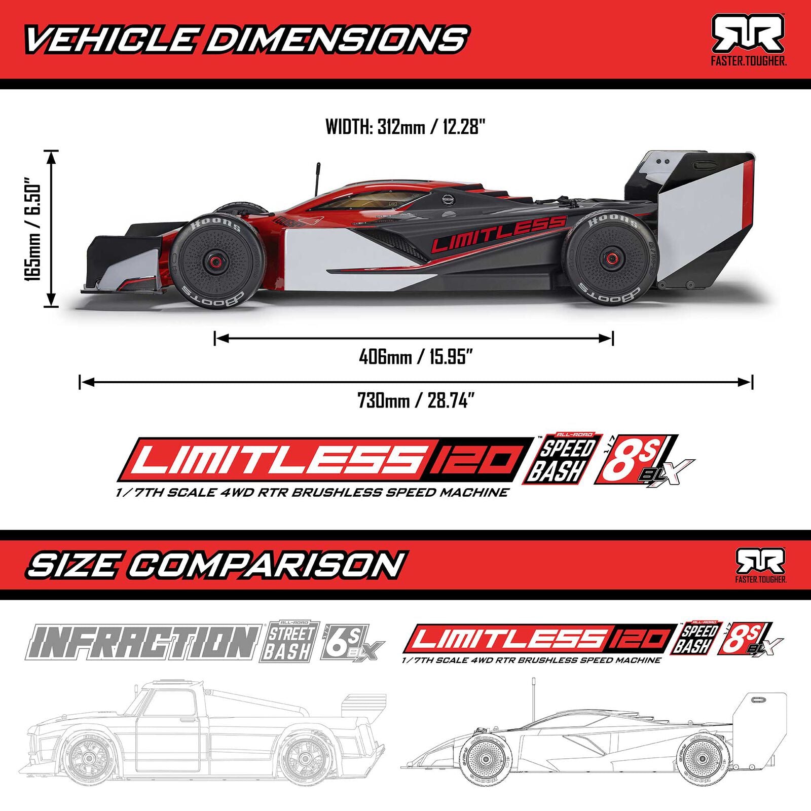 ARRMA Limitless 120 8S BLX RTR Red/Black 1/8 4WD Brushless Street Speed με DX3, Smart ESC & AVC